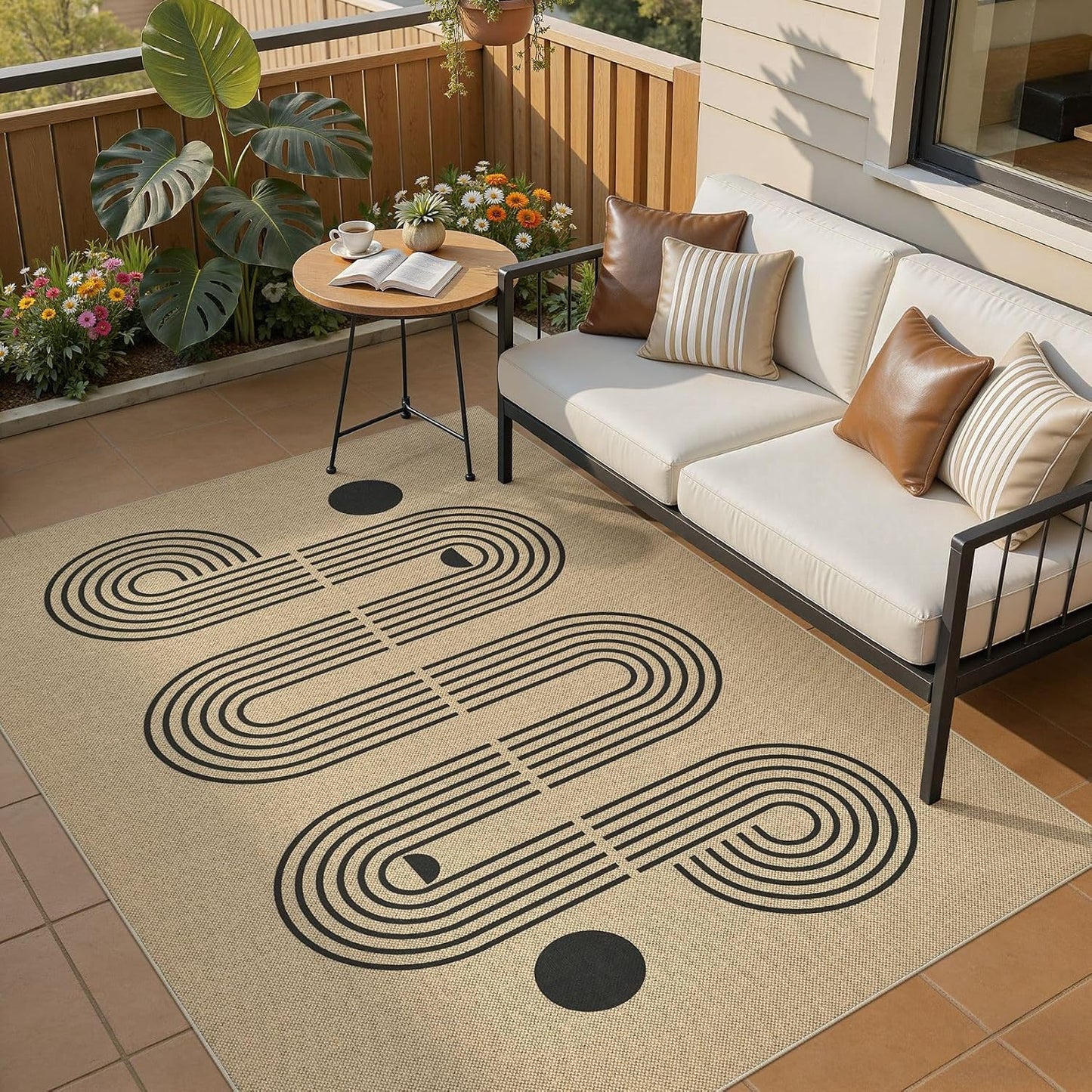 Alfombra yute exterior 5x7 antideslizante lavable marrón
