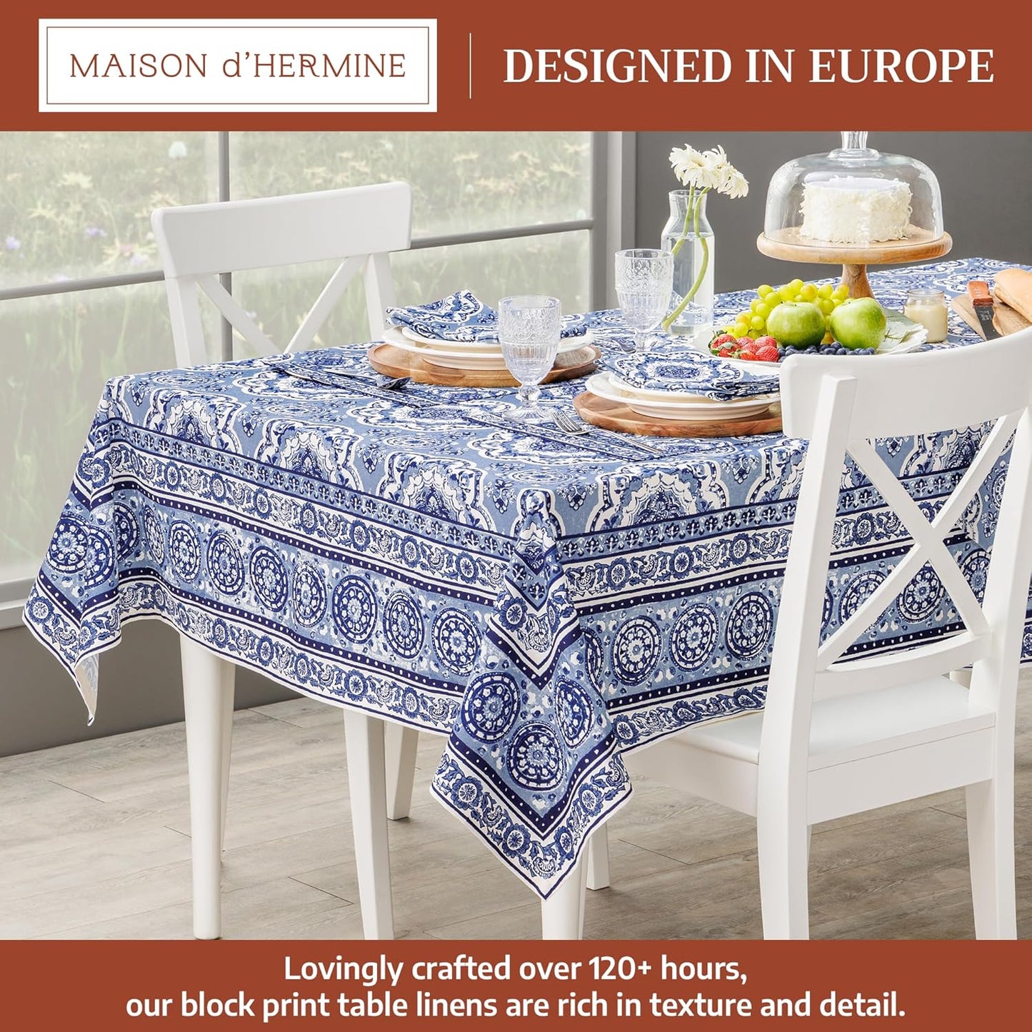 Mantel rectangular algodón 70x120pulg reutilizable azul melodie