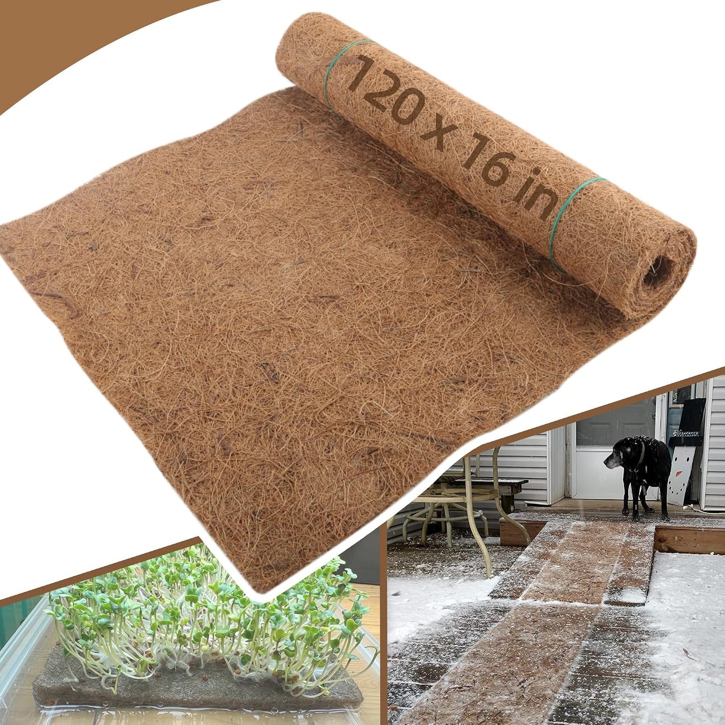 Rollo fibra coco 16x120pulg para macetas y jardín