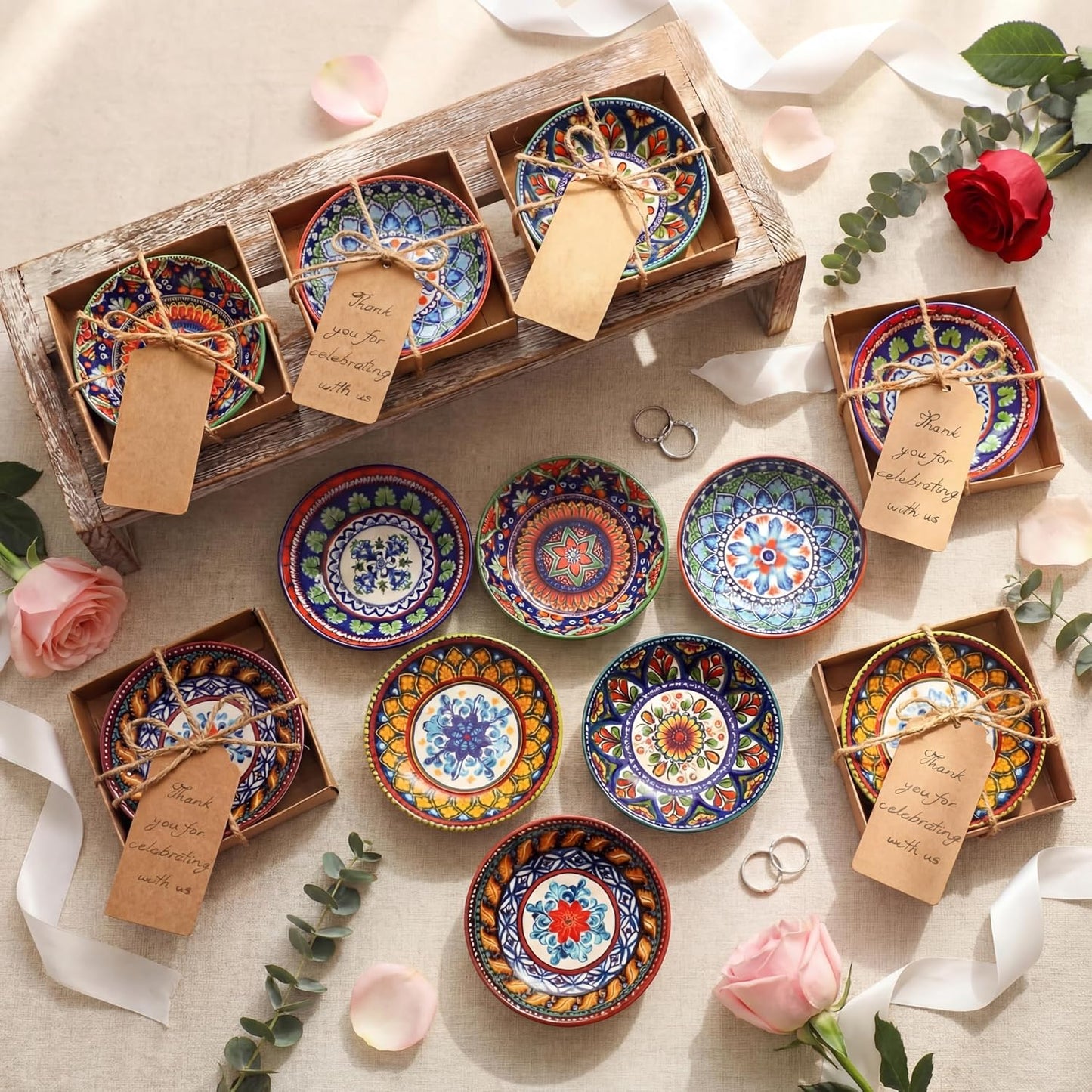 Set 24 Cuencos Cerámica Mexicana 4pulg Multicolor Decoración Turca