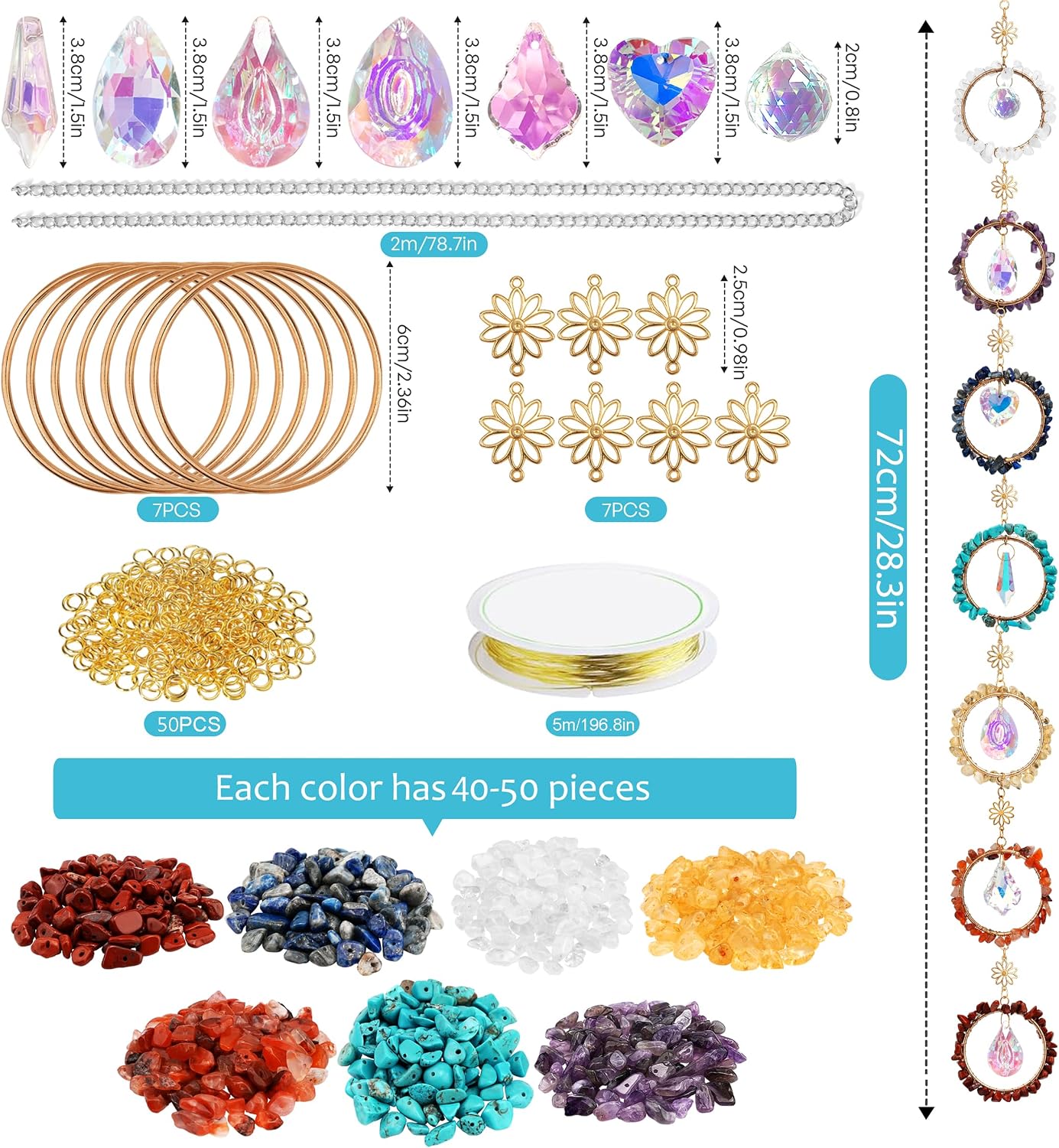 Kit Atrapasoles 7 Chakras Cristal Colgante Artes DIY
