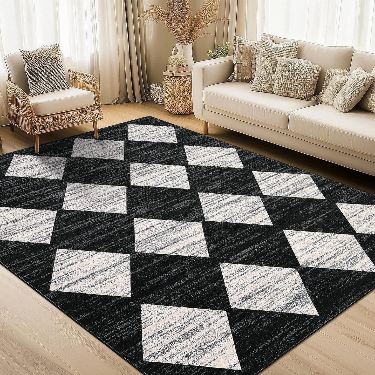 Alfombra lavable 5x7ft cuadros antideslizante oficina dormitorio