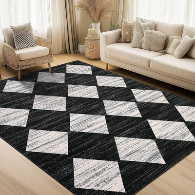Alfombra lavable 5x7ft cuadros antideslizante oficina dormitorio