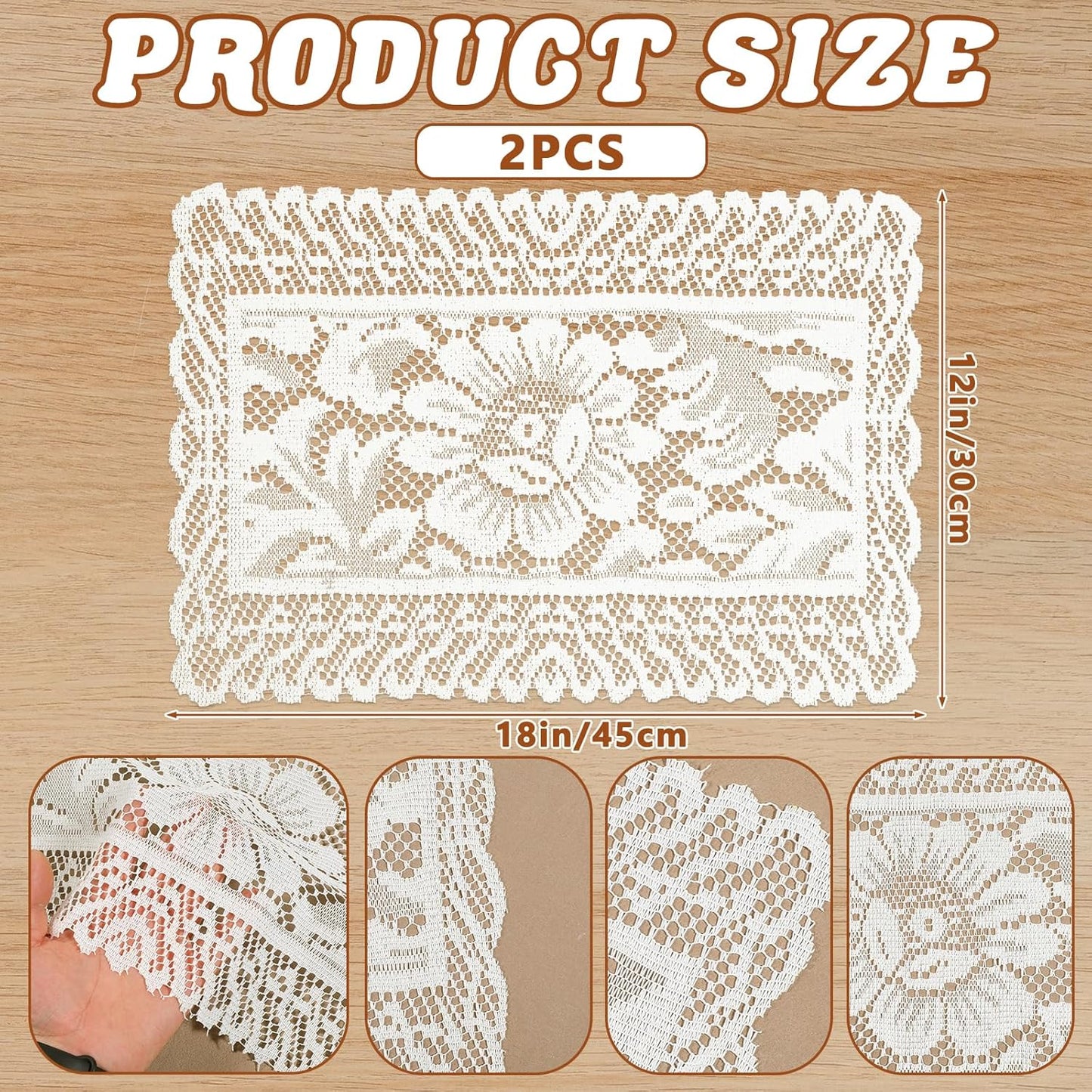 Manteles individuales rectangulares de encaje beige vintage con bordado de ganchillo
