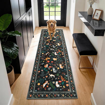 Alfombra pasillo gato 2x6ft antideslizante lavable negro