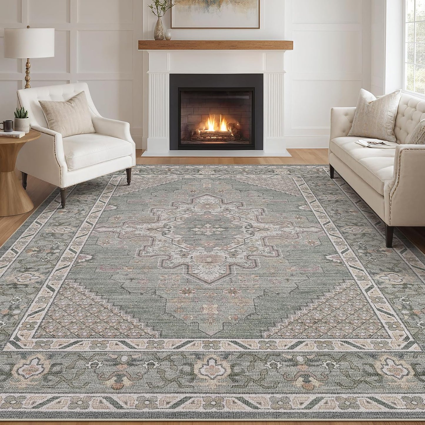 Alfombra sala estar bohemia 8x10 vintage estilo oriental