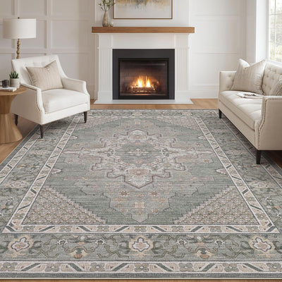 Alfombra sala estar bohemia 8x10 vintage estilo oriental