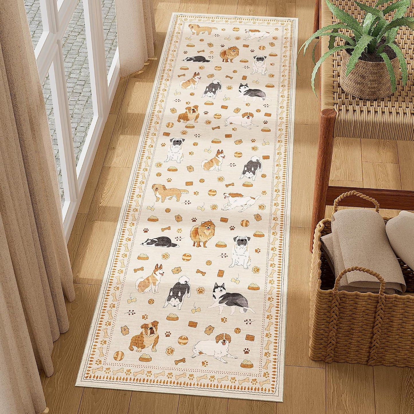 Alfombra lavable pasillo antideslizante baja altura beige