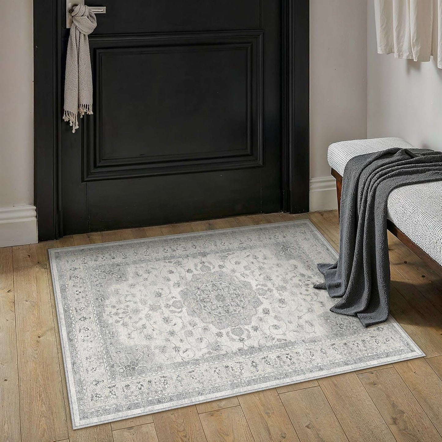 Alfombra entrada 2x3pulg lavable gris vintage antideslizante