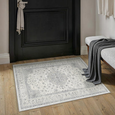 Alfombra entrada 2x3pulg lavable gris vintage antideslizante
