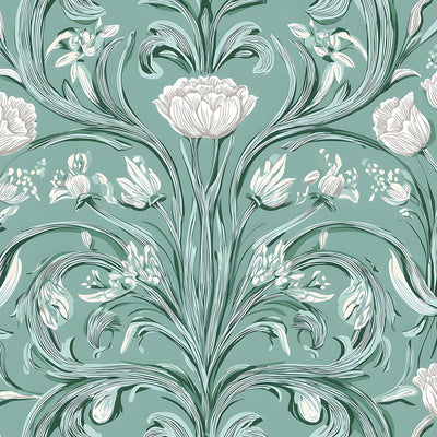 Papel tapiz floral Art Nouveau autoadhesivo 17x39pulg
