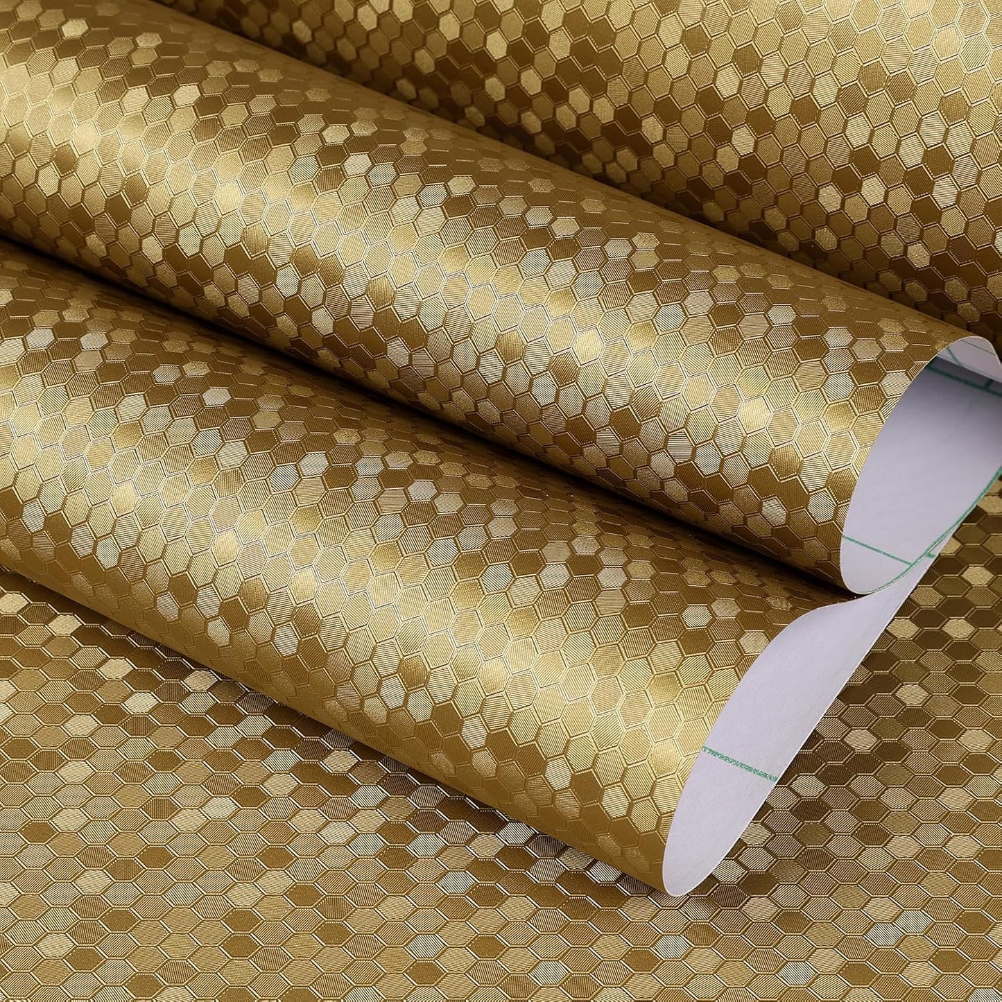 Papel tapiz dorado adhesivo extraíble textura hexagonal
