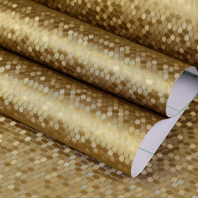 Papel tapiz dorado adhesivo extraíble textura hexagonal