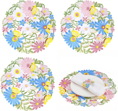 Manteles individuales redondos de primavera Ishua con bordado floral