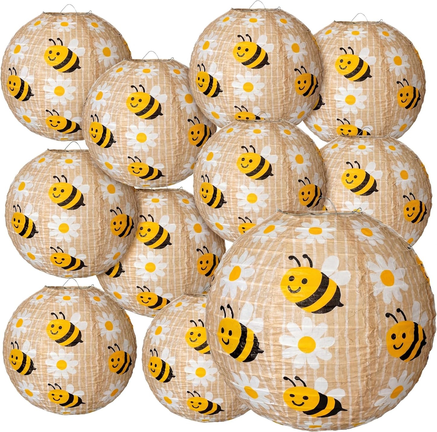 12 Linternas Papel Abeja 8pulg Redondas Decoración Fiesta