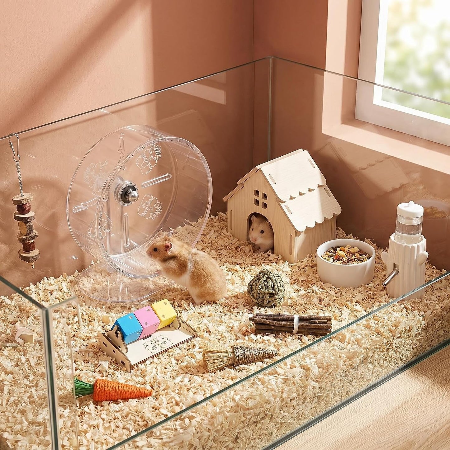Kit 12en1 rueda 9.5pulg escondite madera hamster
