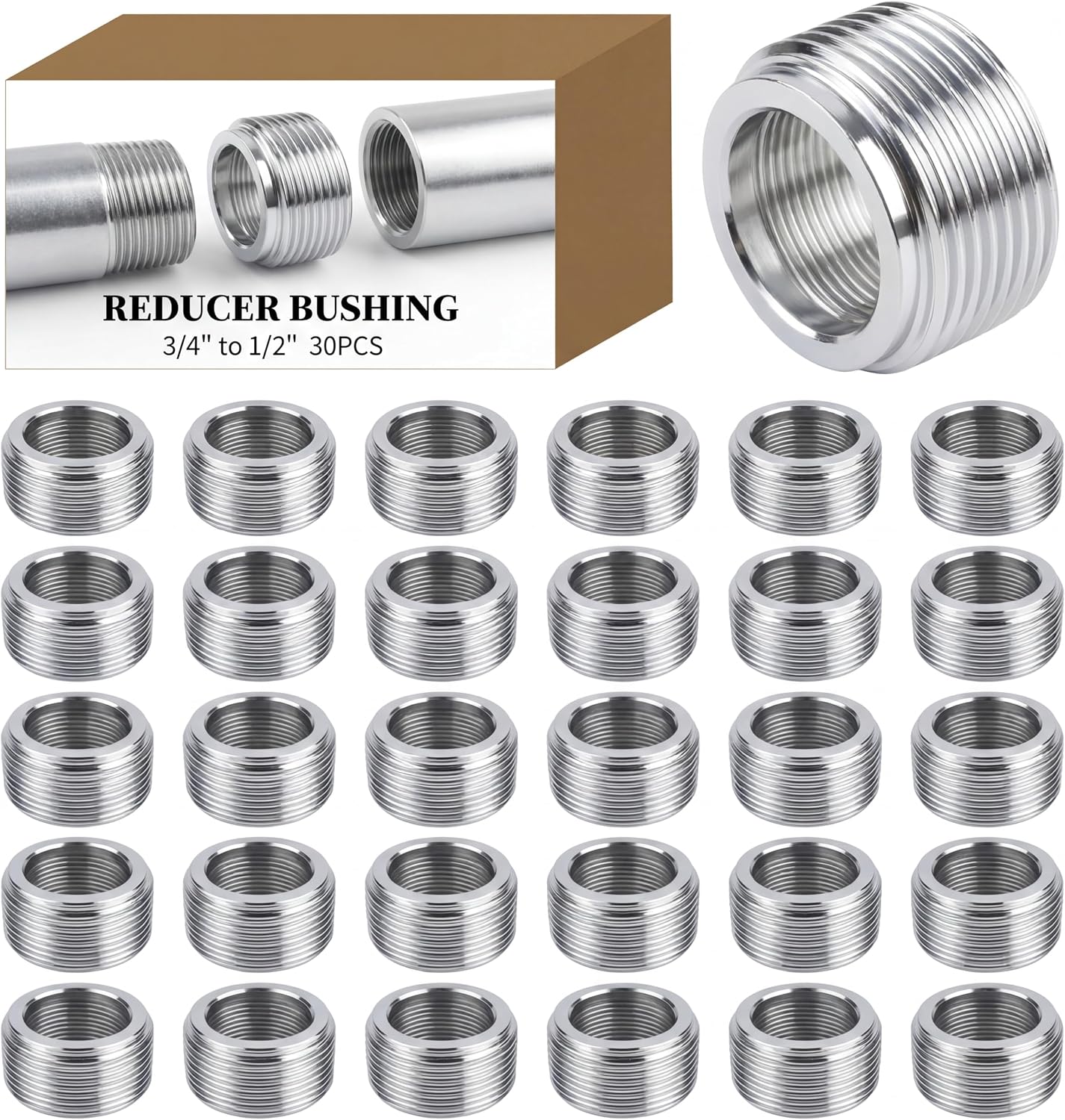 Set 30 bujes red. 3/4-1/2" acero galv. conex. rígida