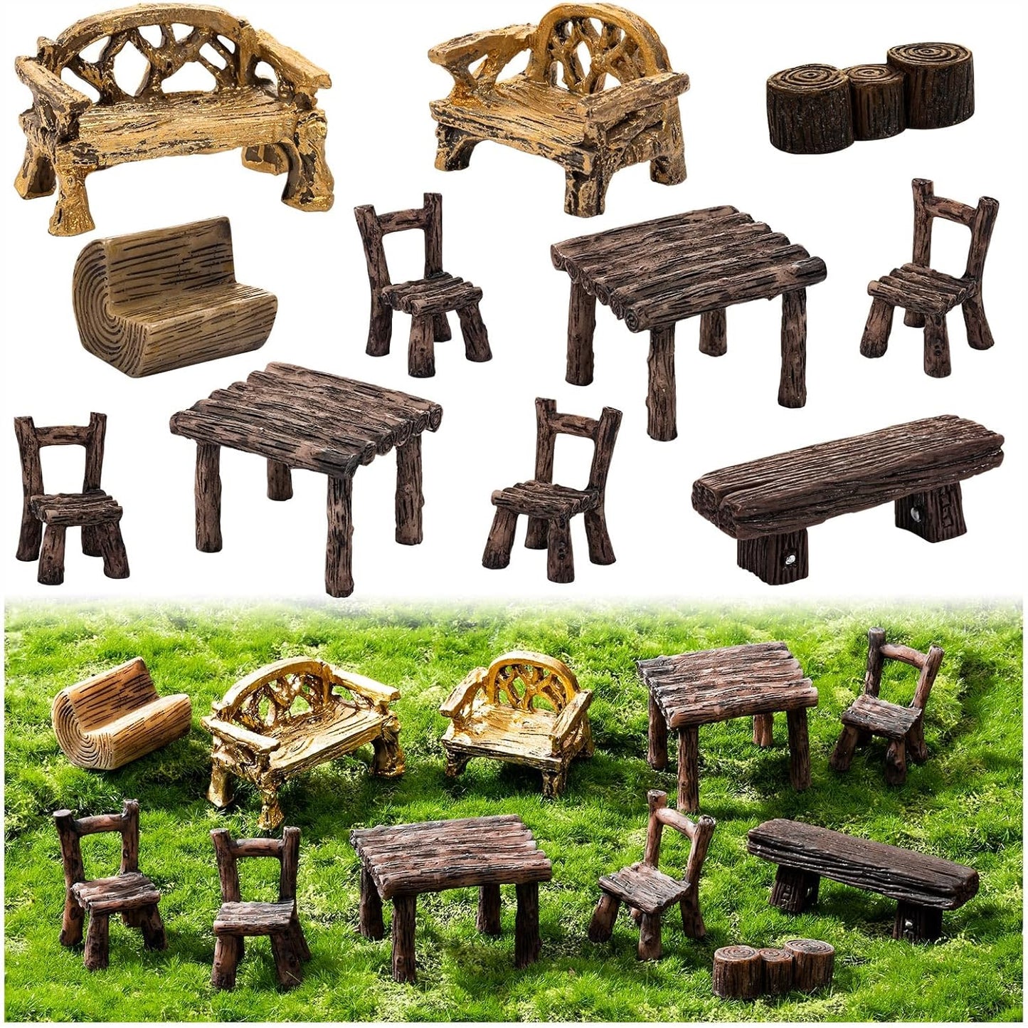 Juego 11 piezas decoración hadas muebles jardín microresina