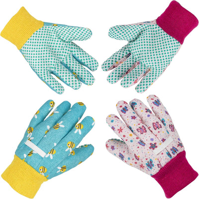 Guantes jardinería niños 3-6 años set 2 azul rosa