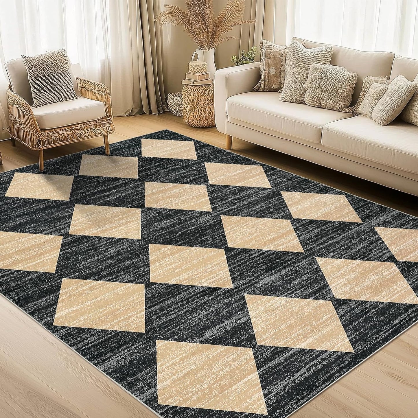 Alfombra lavable 5x7ft cuadros antideslizante sala dormitorio