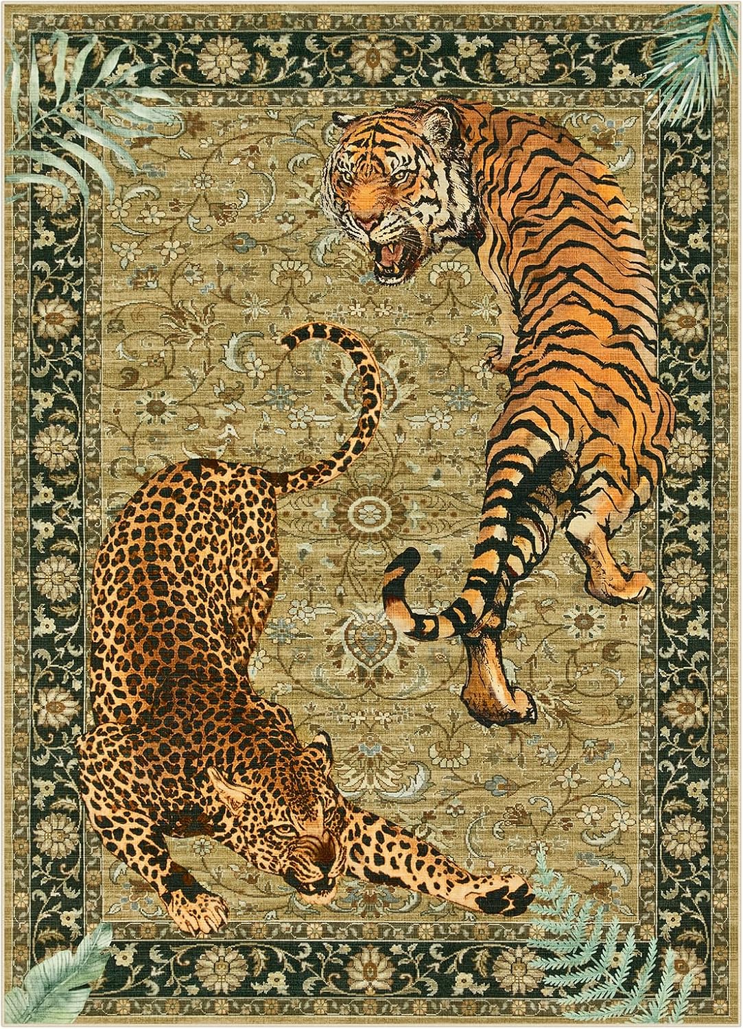 Alfombra lavable estilo bohemio tigre camello dormitorio