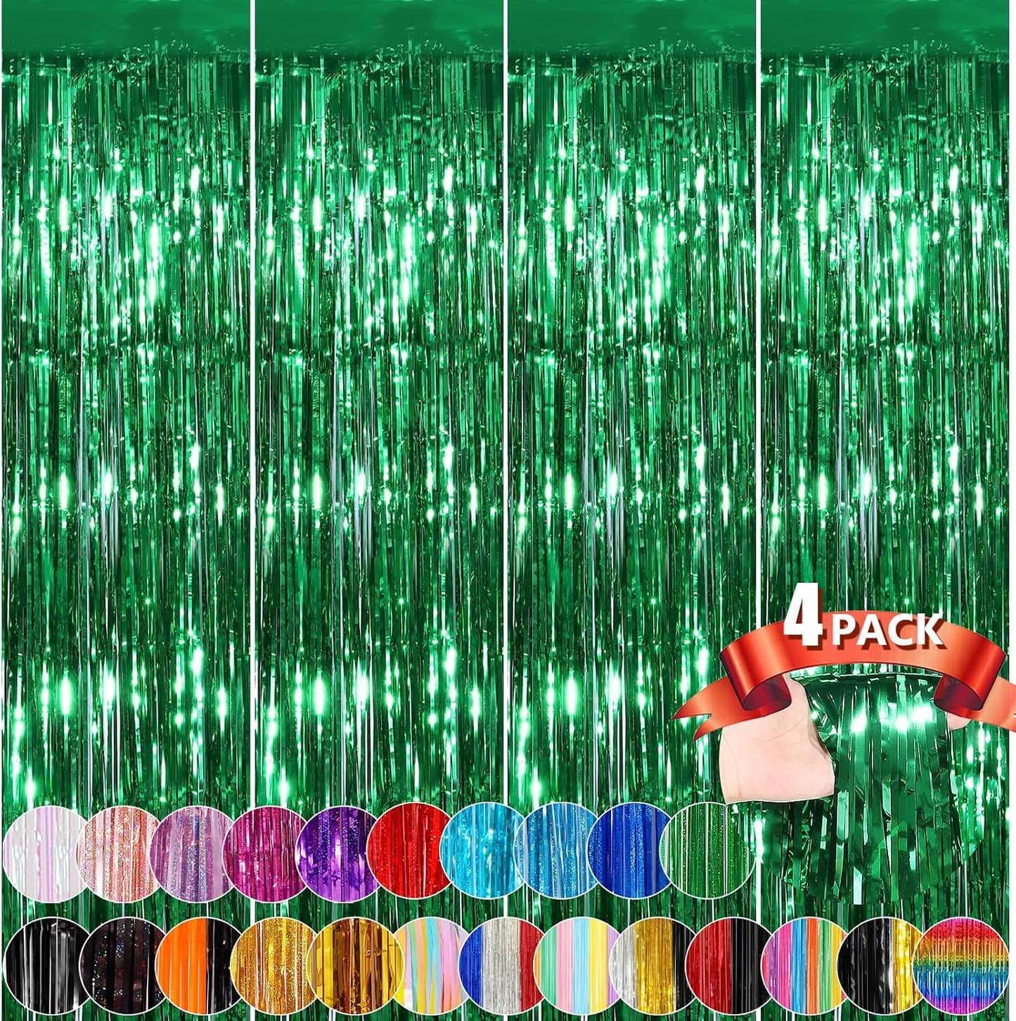 Cortinas flecos oropel verde 3.3x8.3ft paquete 4