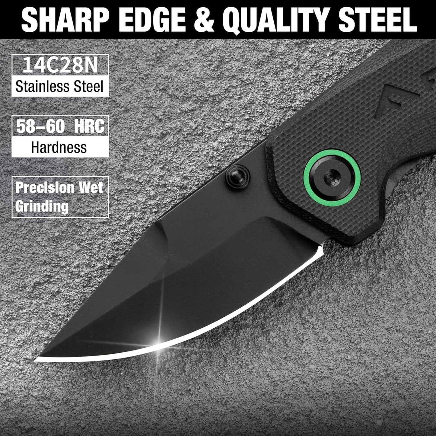 Cuchillo plegable EDC acero 14C28N 2pulg con clip mosquetón