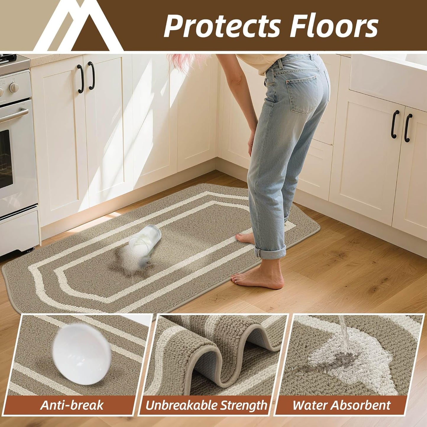 Set 2 Alfombras Antiderrapantes Cocina Beige 24x48 y 24x59pulg
