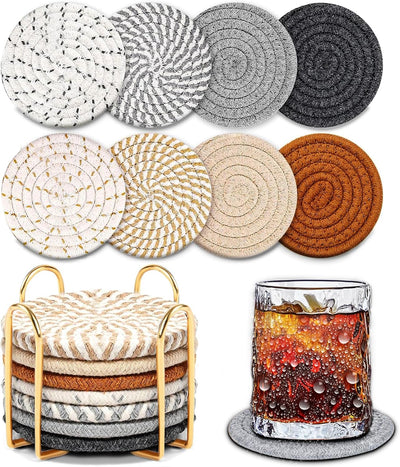8 Pzas Posavasos Algodón Bohemio Dorado Absorbente