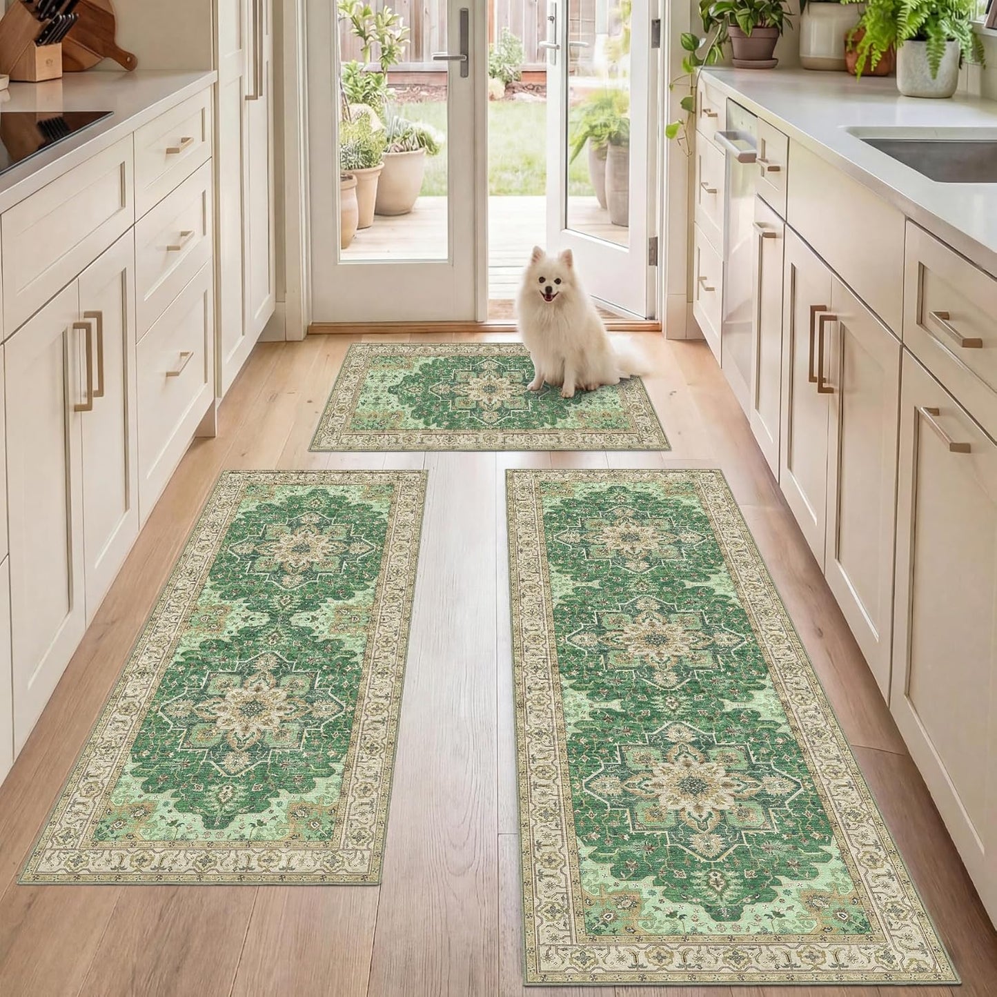 Juego de 3 alfombras de cocina bohemias antideslizantes lavables para pasillo