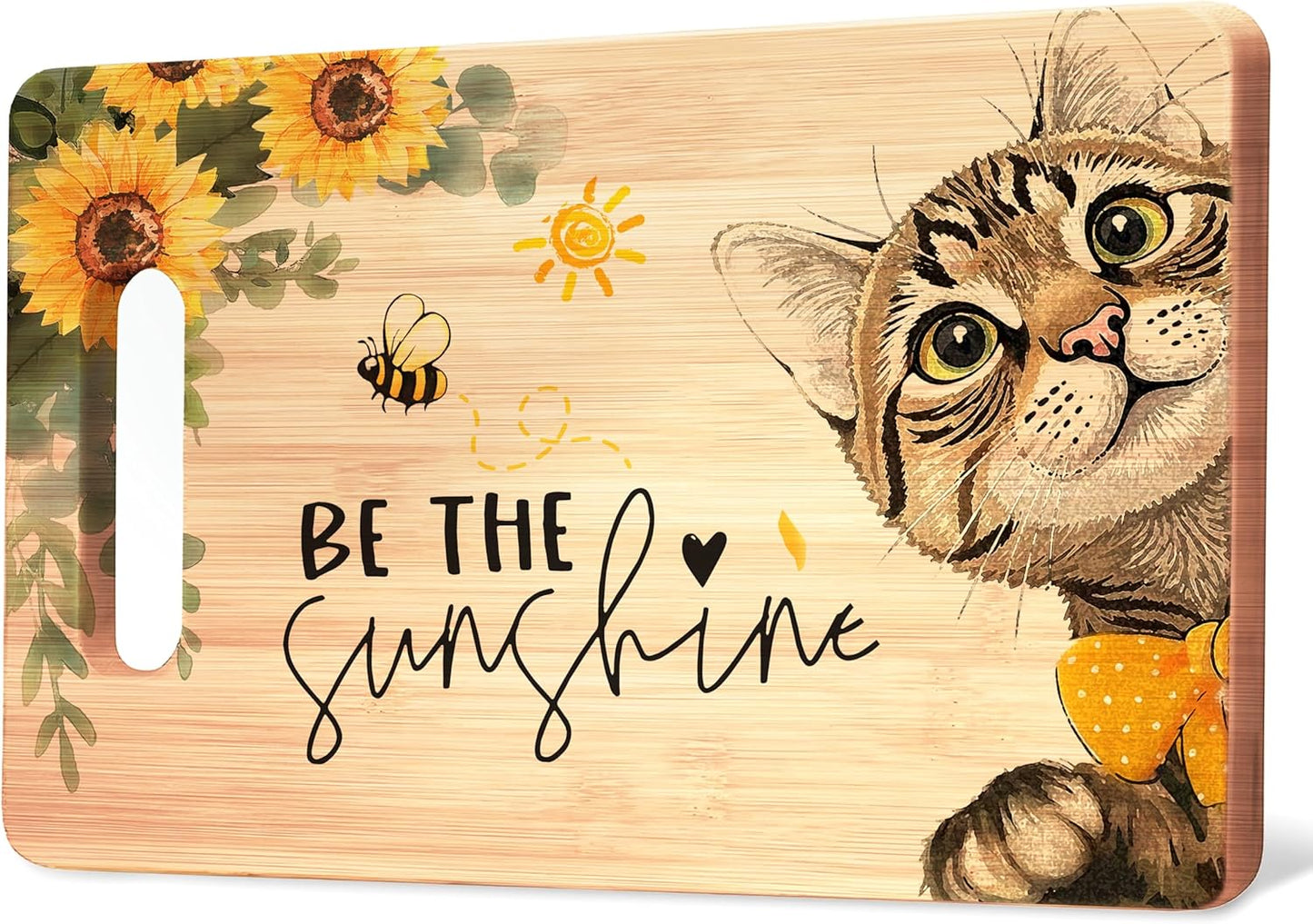 Tabla de cortar de bambú con girasol para amantes de gatos