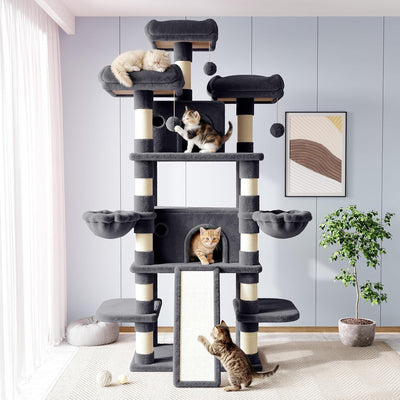 Árbol para gatos XXL 82pulg con condominio gris ahumado