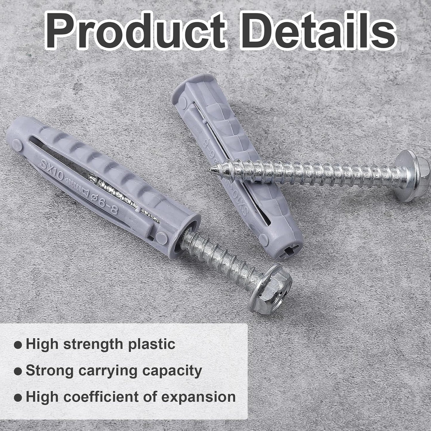 Kit 10 Anclajes Plástico Resistentes para Pared Hormigón