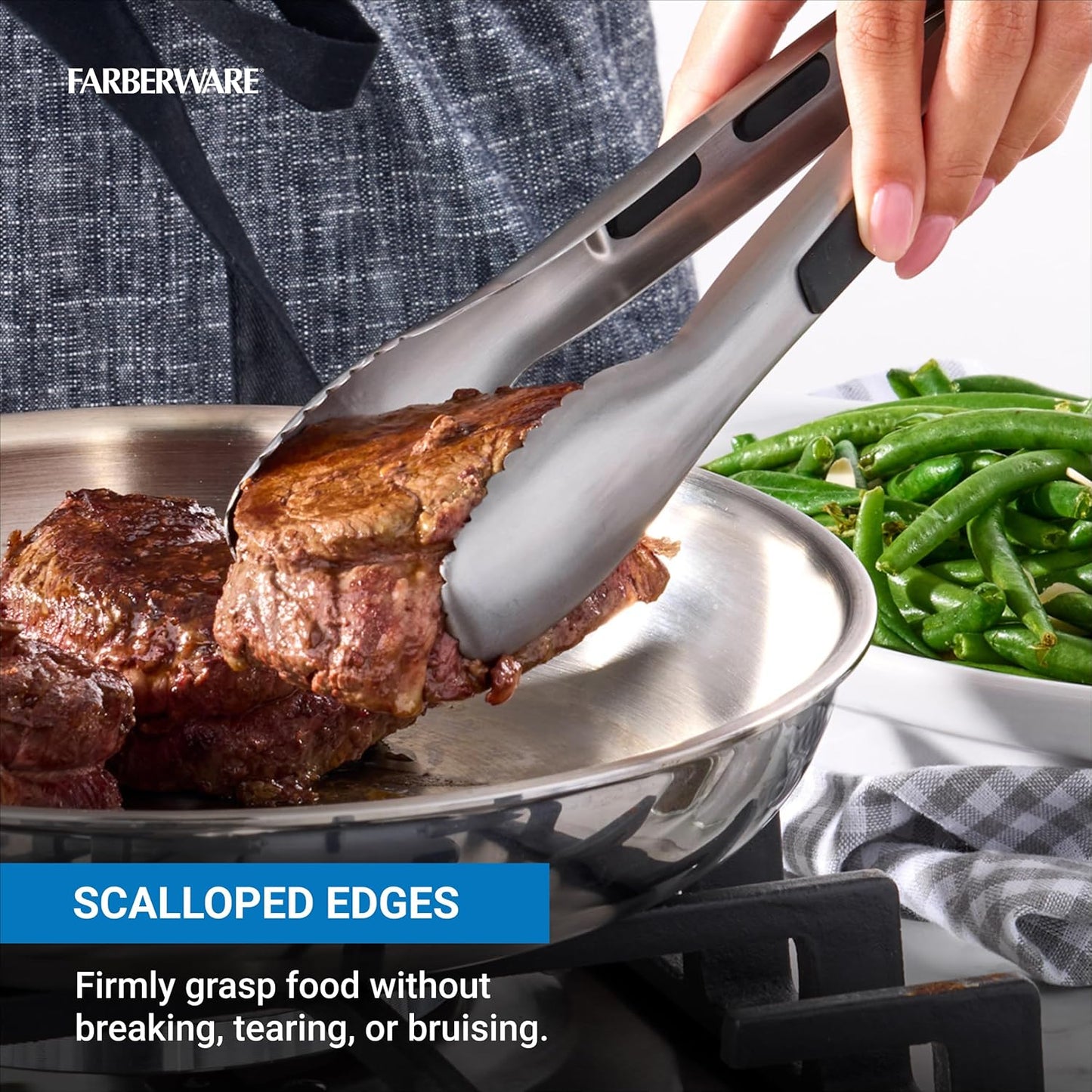 Pinzas de cocina Farberware acero inoxidable 9 pulgadas con bloqueo resistente al calor