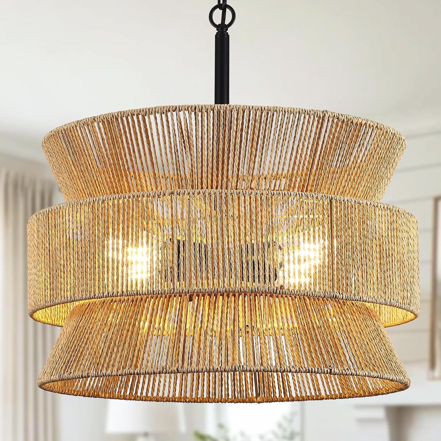 Candelabro ratán 19.68pulg 4 luces bohemio pantalla mimbre amarillo