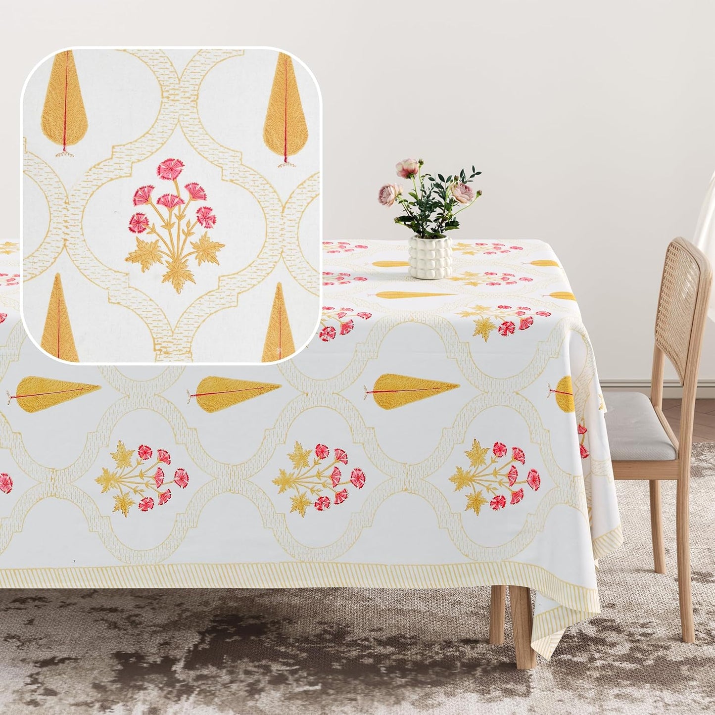 Mantel rectangular 60x90 pulg algodón estampado palmas y pétalos
