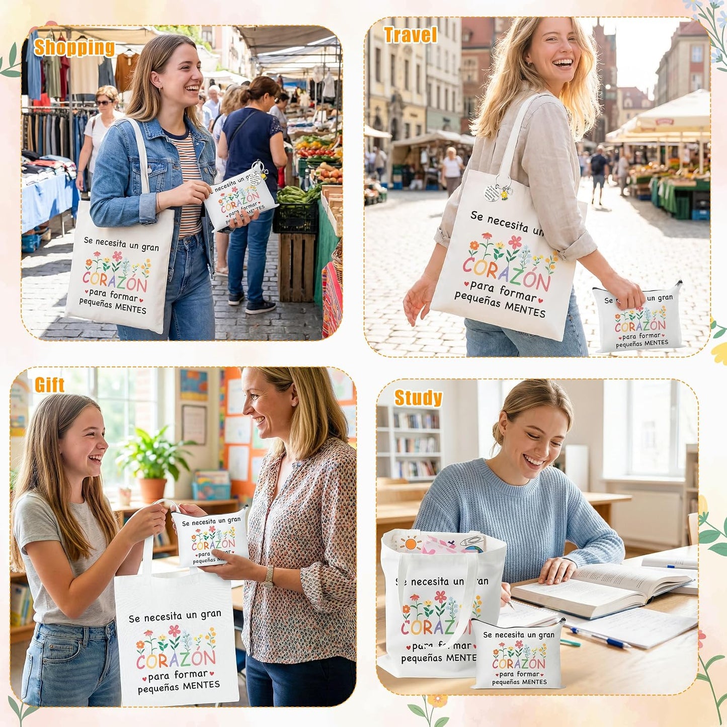 Bolsas lona reutilizables regalo profesor fiesta cumpleaños