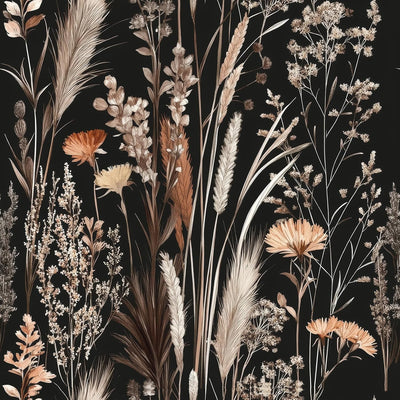 Papel tapiz floral marrón oscuro prepegado estilo bohemio