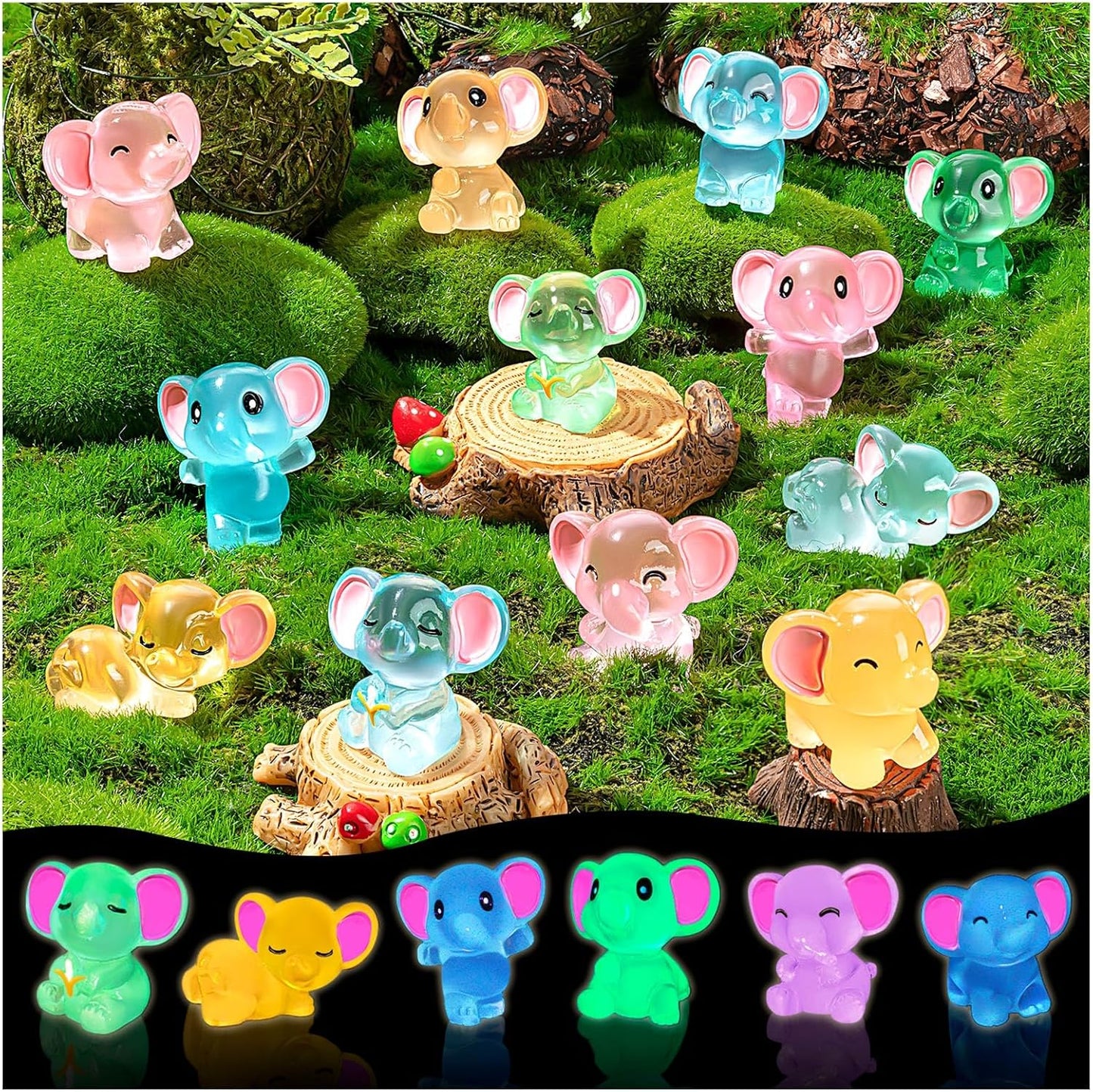 24 Pzas Elefantes Resina Luminosa Accesorios Jardín
