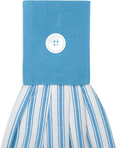 Toalla de mano de cocina Alaska azul y blanco rayas punto colgante con botón juego de 2