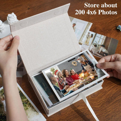 Caja lino 4x6 para fotos certificados y recuerdos beige