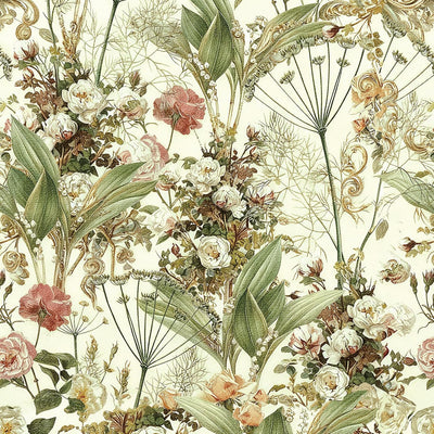 Papel tapiz floral vintage autoadhesivo 16.9x118.1pulg verde