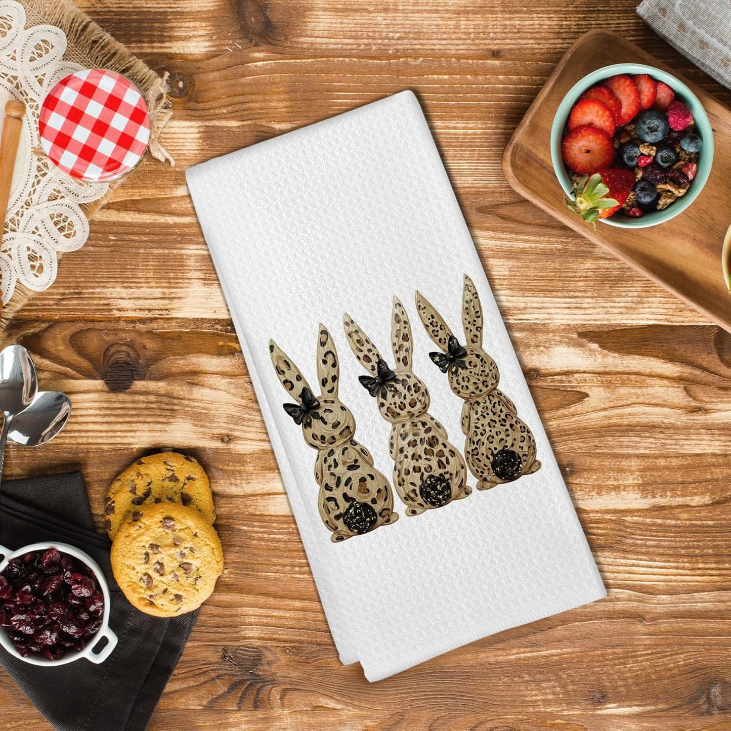 Toallas cocina estampado leopardo y conejo Pascua