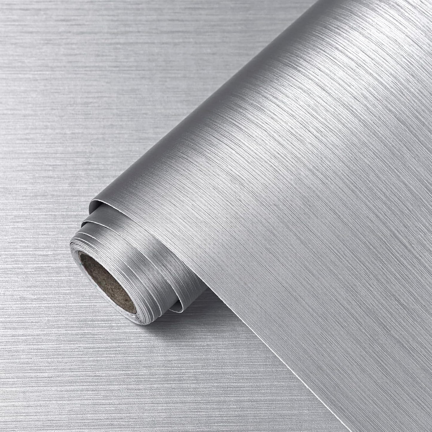 Papel tapiz metálico plateado autoadhesivo 15.7x118pulg