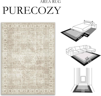 Alfombra beige 8x10ft sala antideslizante vintage pelo bajo