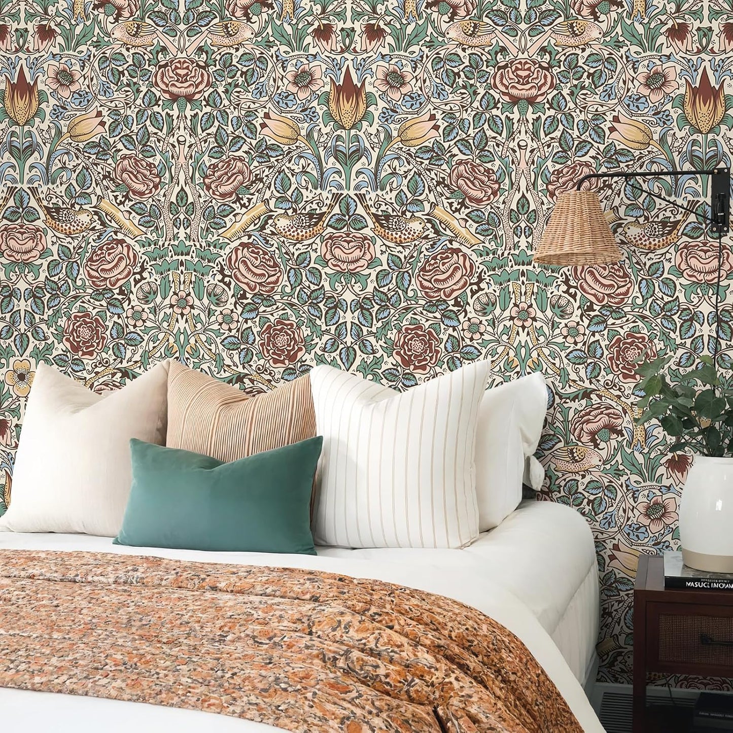 Papel tapiz vintage floral William Morris 17.7x118pulg autoadhesivo