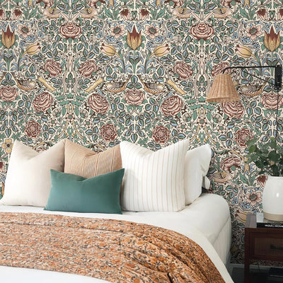 Papel tapiz vintage floral William Morris 17.7x118pulg autoadhesivo