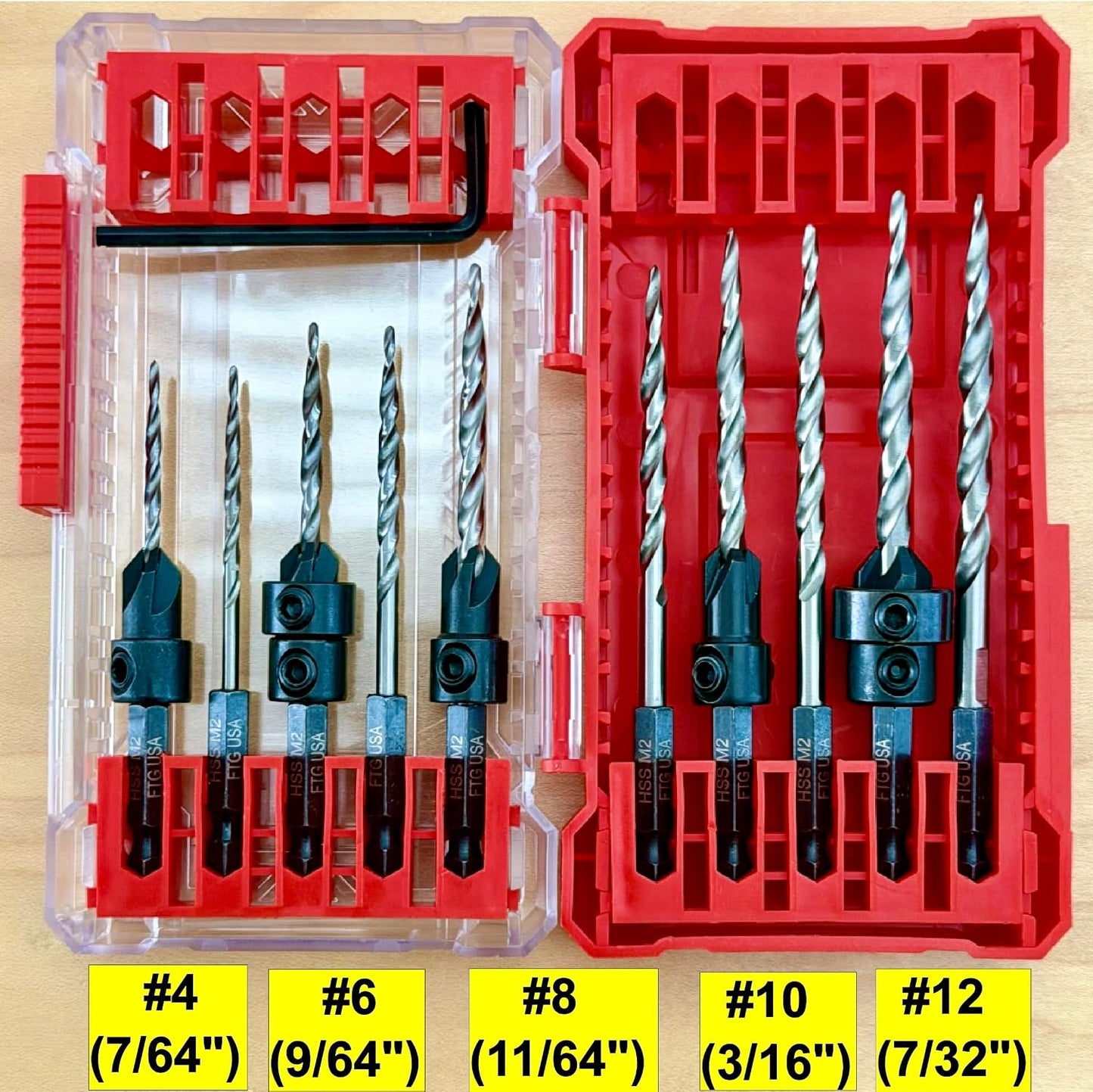 Set 5 Pzas Brocas Countersink para Madera y Contenedor