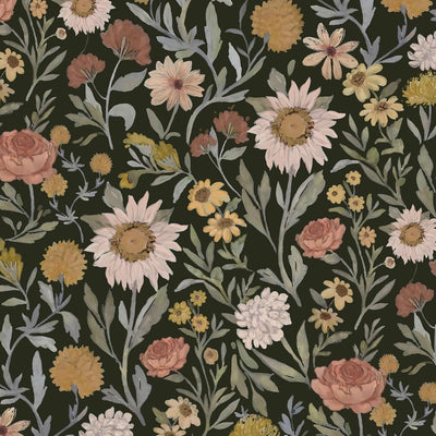 Papel tapiz contacto negro rosa 78.7x17.3pulg floral