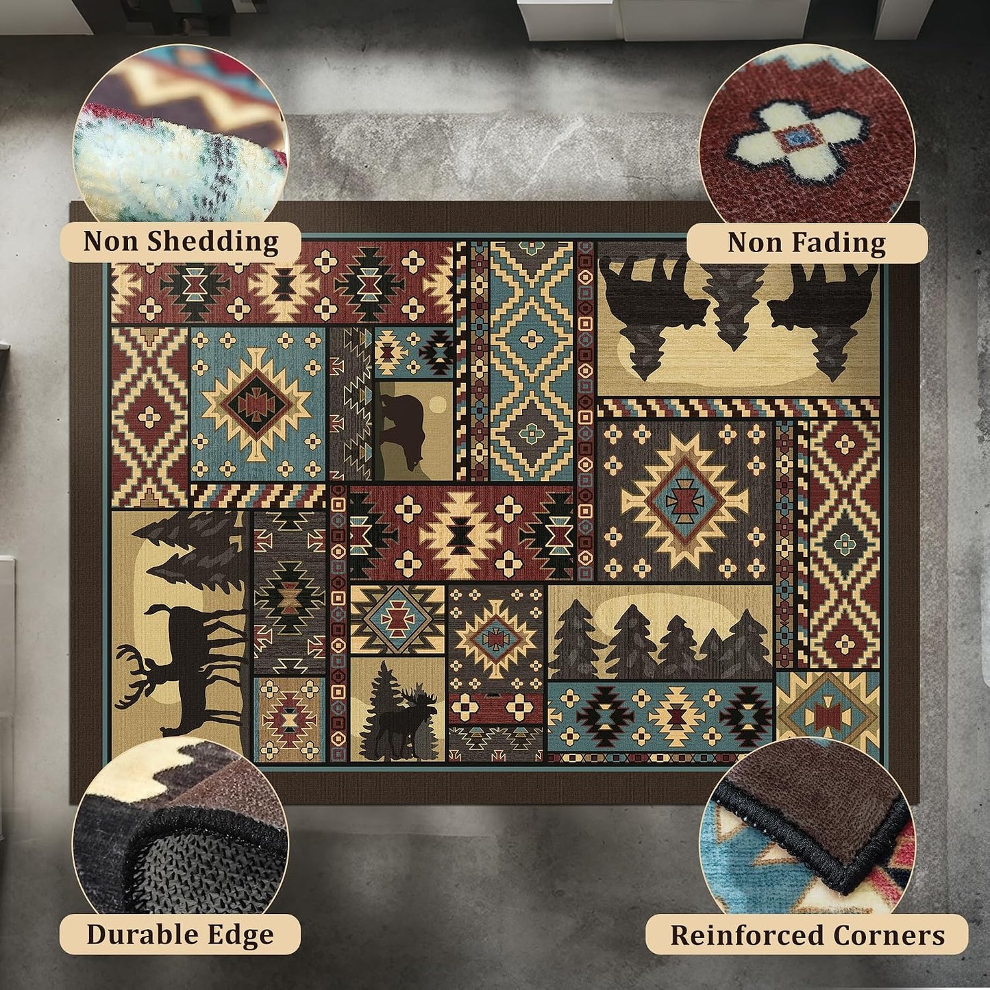 Tapete rustic bear western decor 9x12pulg para sala dormitorio